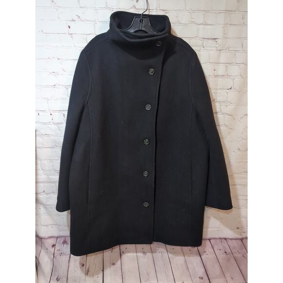 J. Crew Italian Stadium Cloth Nelli Gori Black Wool Polyester Coat Woman's Sz 14 - Picture 1 of 12